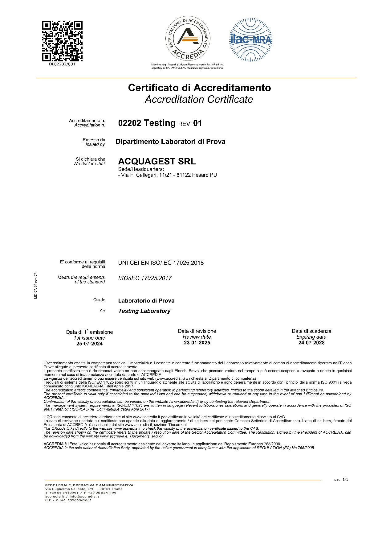 Certificato Accredia